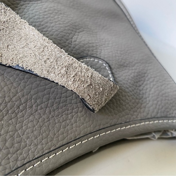 Mini TPM Dark Gray Steel Perforated H Leather Snap Button Crossbody Bag S4/B12 - Picture 8 of 12